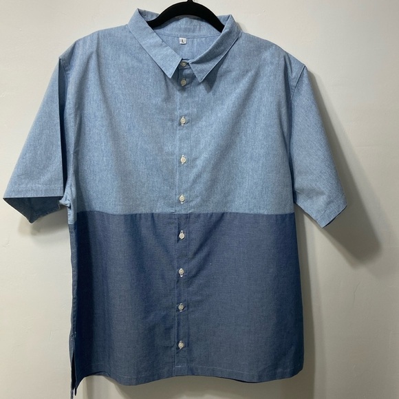 MEN’S BLUE COLOR BLOCK, SHORT SLEEVE CASUAL SHIRT.SIZE-LARGE. - Picture 1 of 12